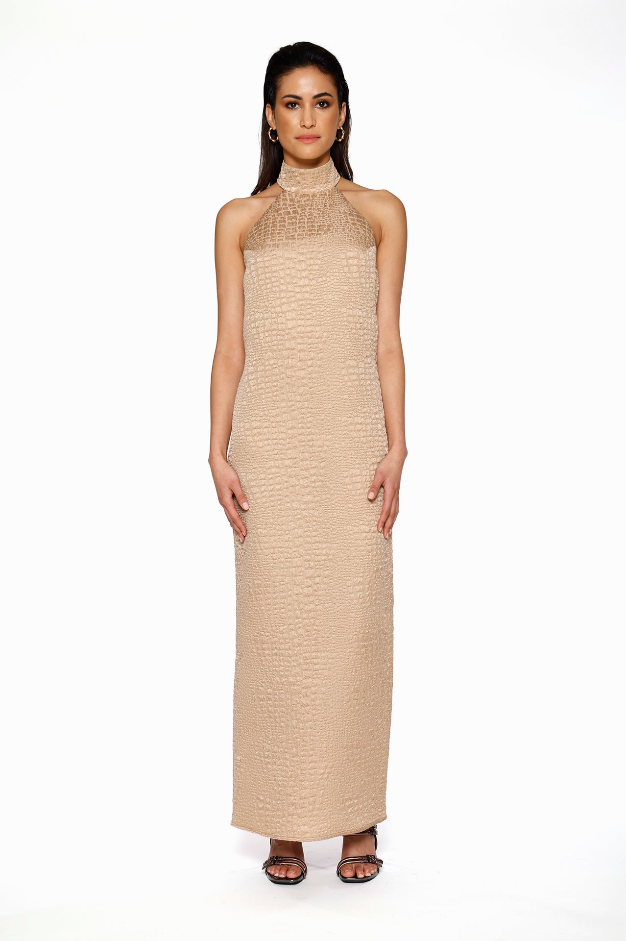 12th tribe diana silver disco dress Long sleeve nude maxi dress main image 1
