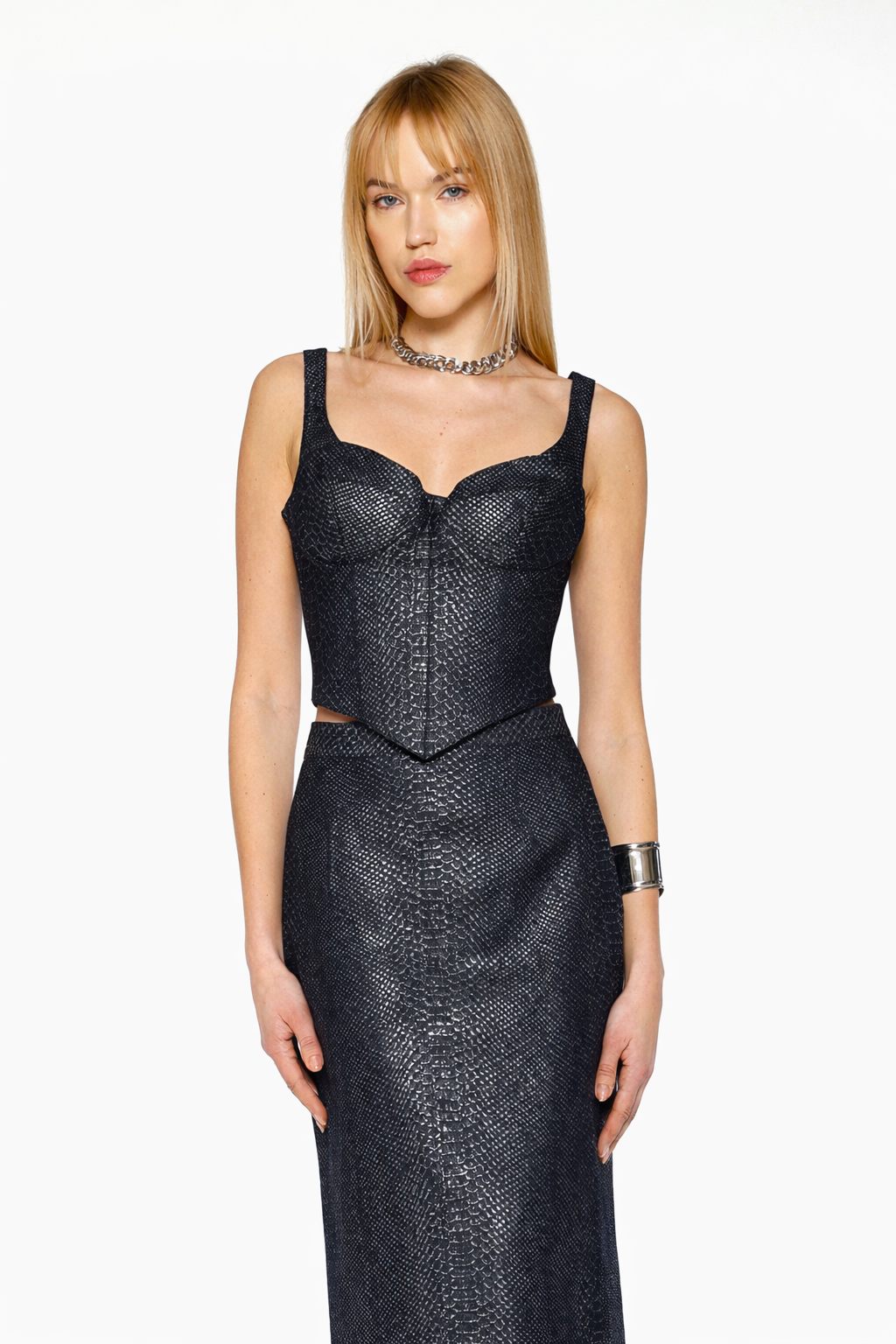 Denim Snakeskin Strap Corset