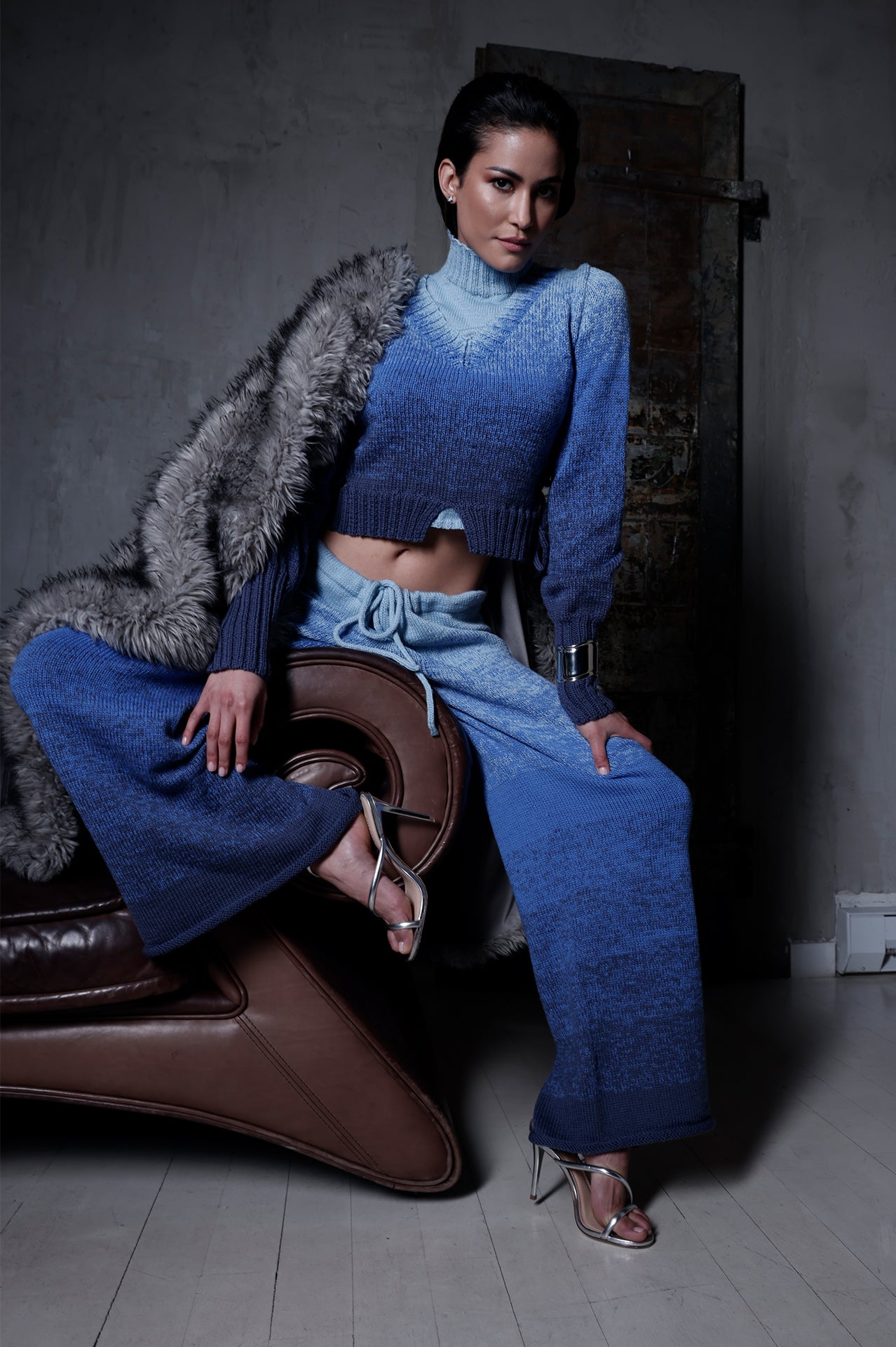 Ombre Bleu Merino Wool Turtleneck Tank