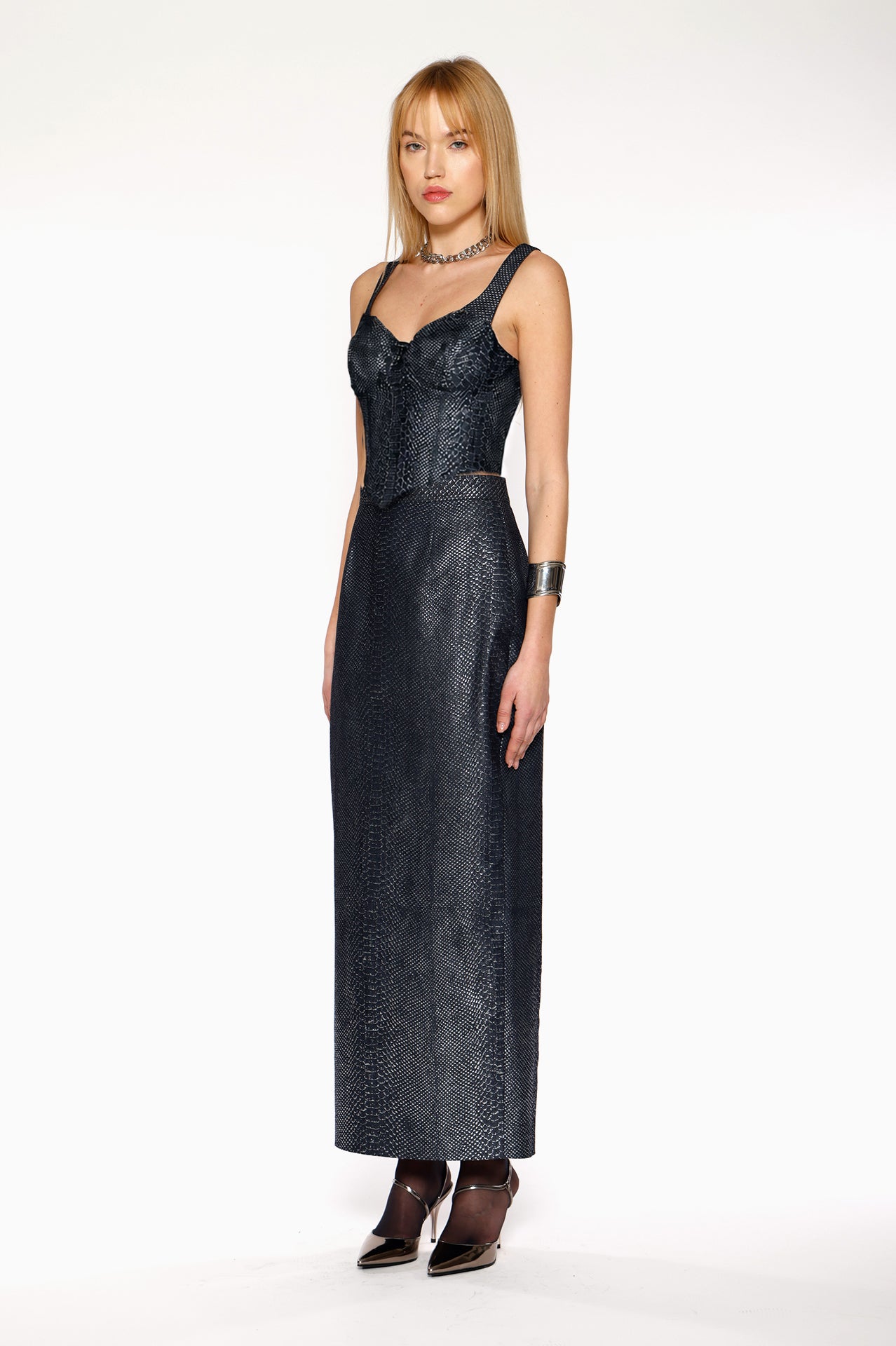 Denim Snakeskin Strap Corset