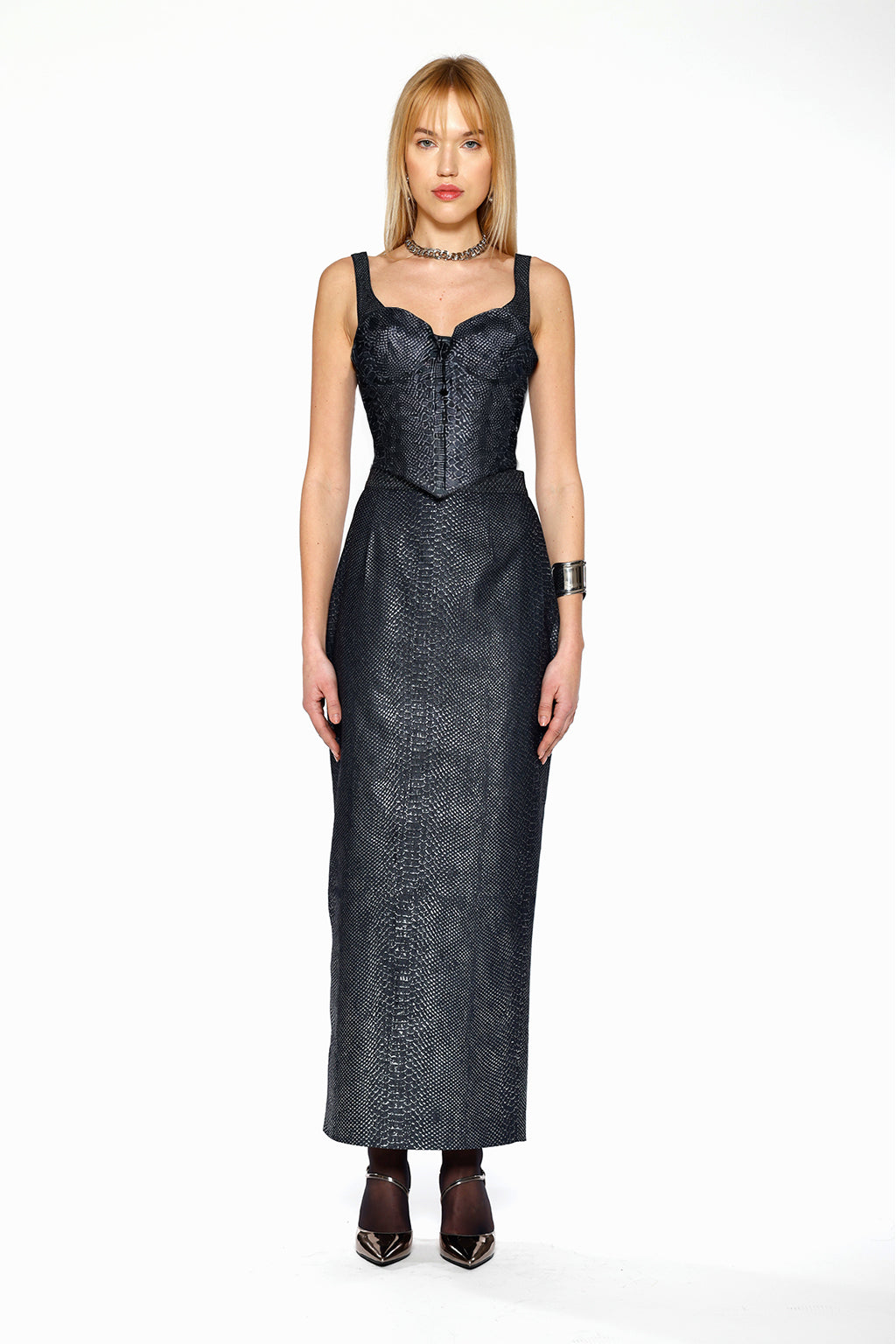 Denim Snakeskin Strap Corset