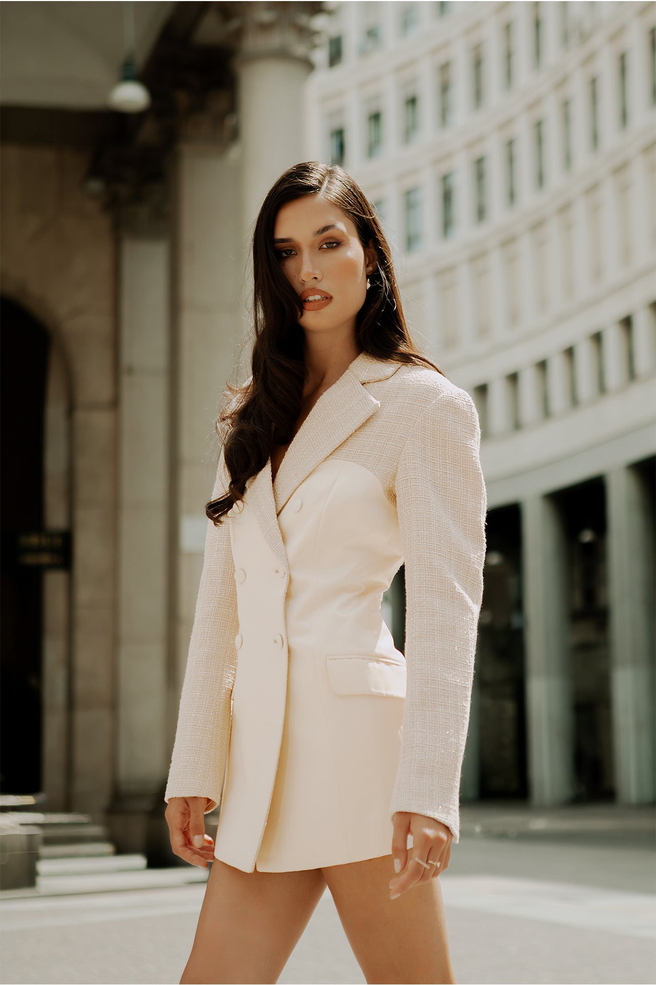 corset blazer dress Cut Out Detail Lace Up In Stone Woven | EGO US it creates them Women's Maniere De Voir Black