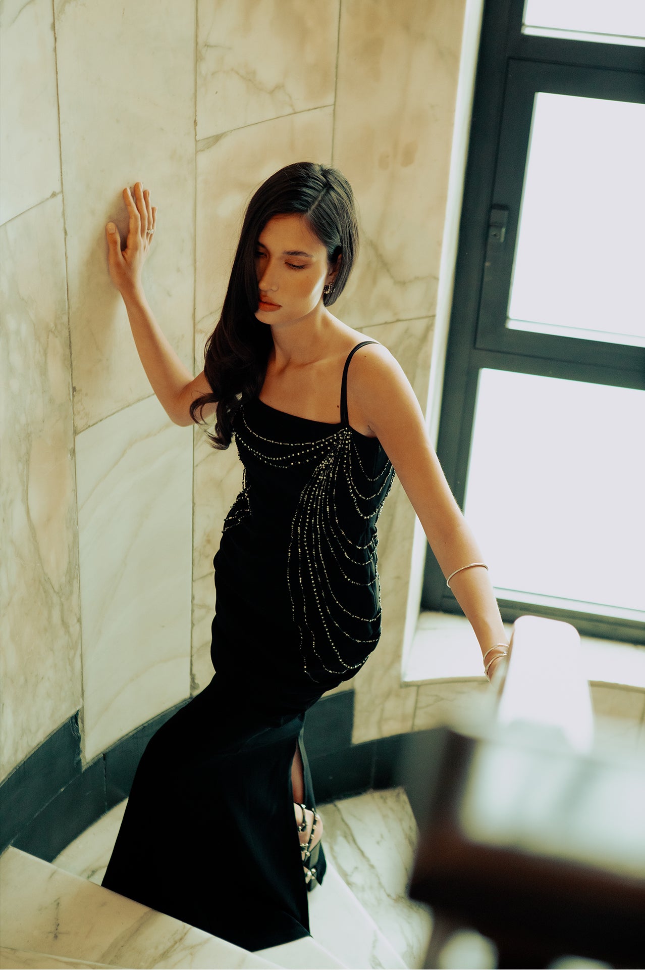 The Cascade Strap Gown