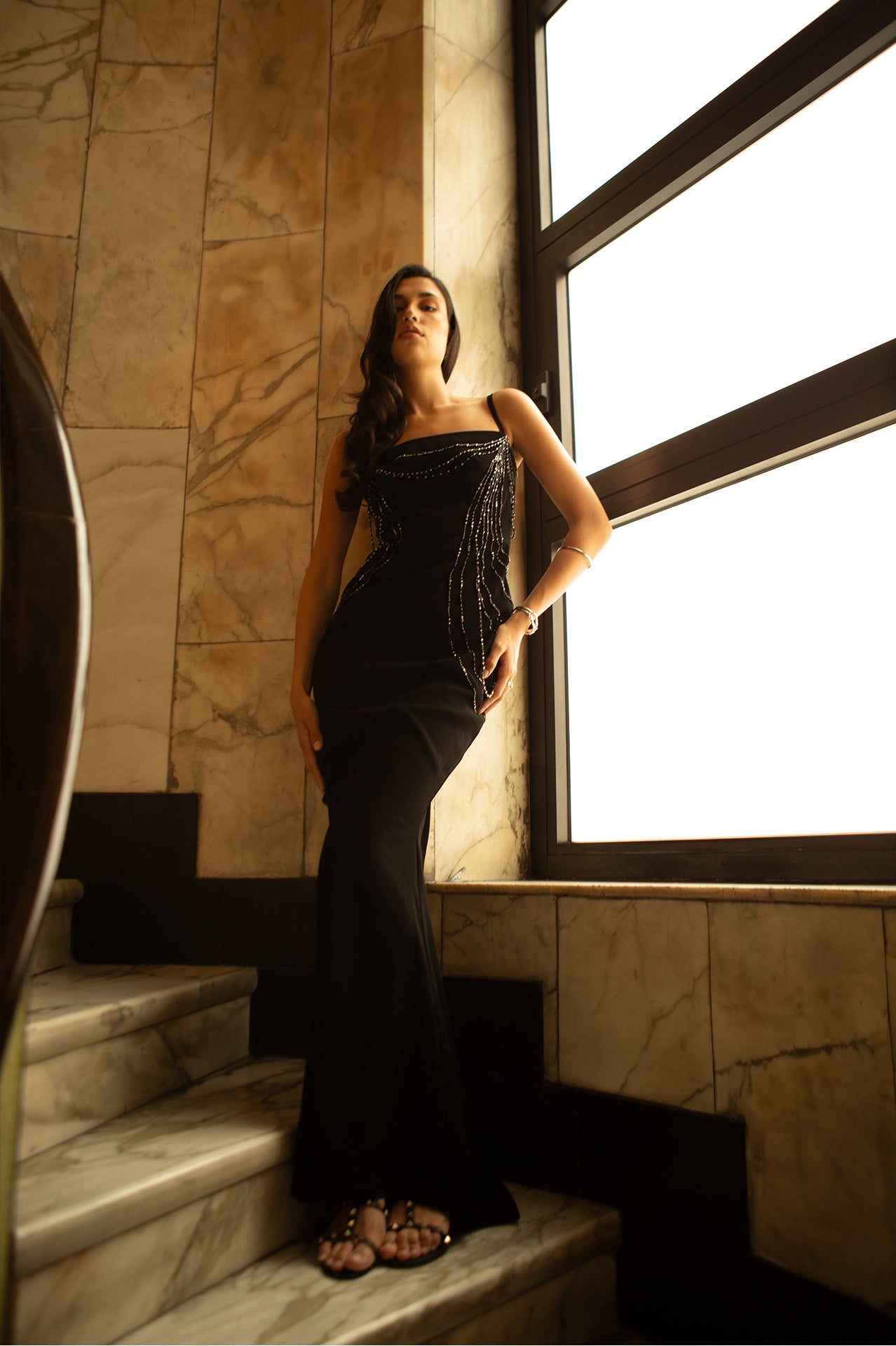 The Cascade Strap Gown