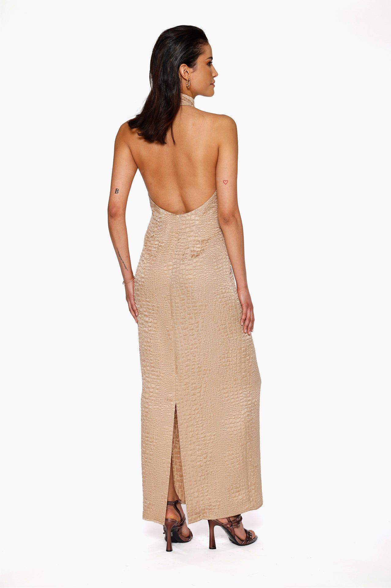 Nude Silk-Faille Maxi Dress Kajal New York Nude Silk-Faille Maxi Dress Kajal New York