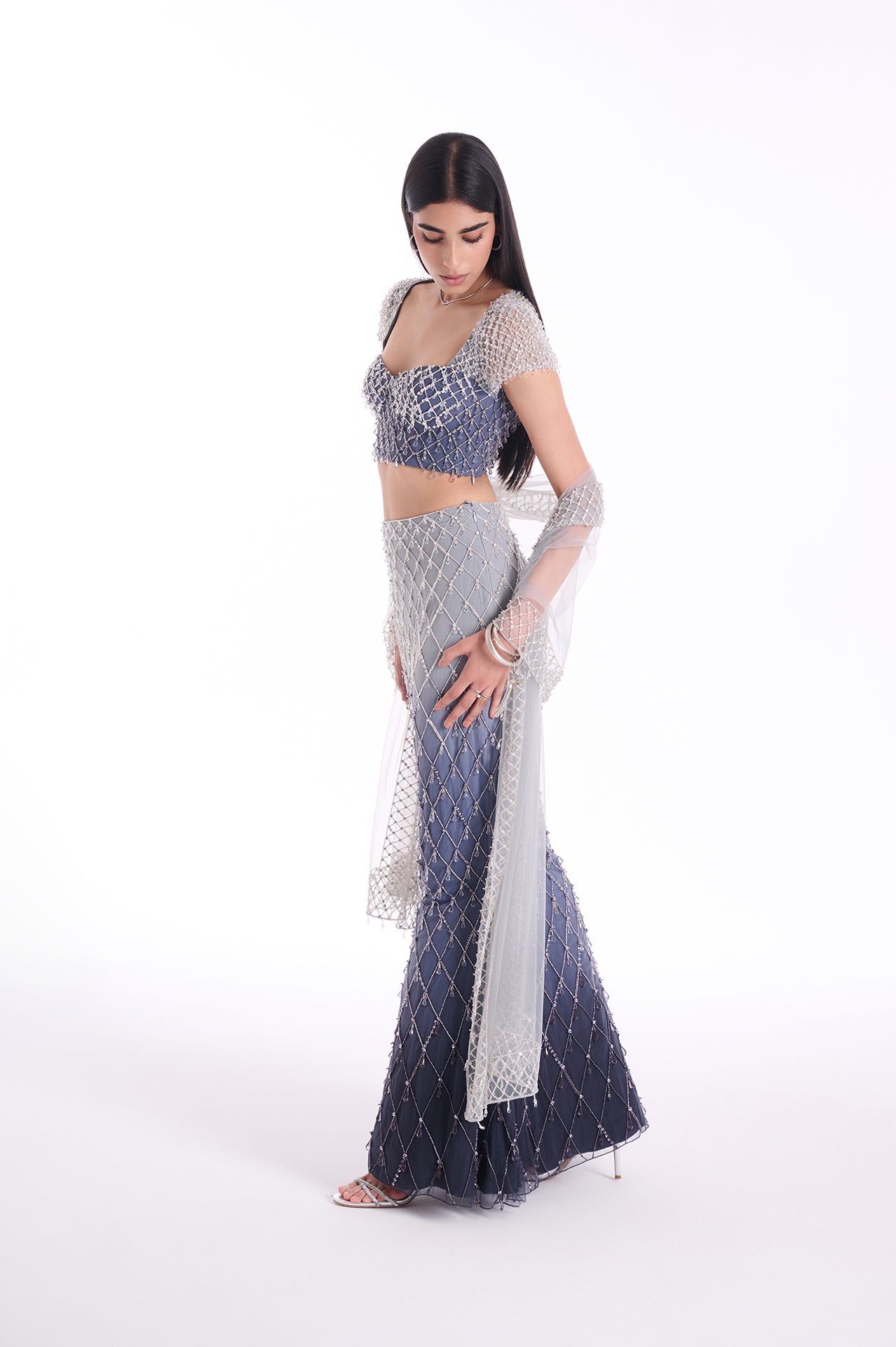 Indigo Veil Lehenga
