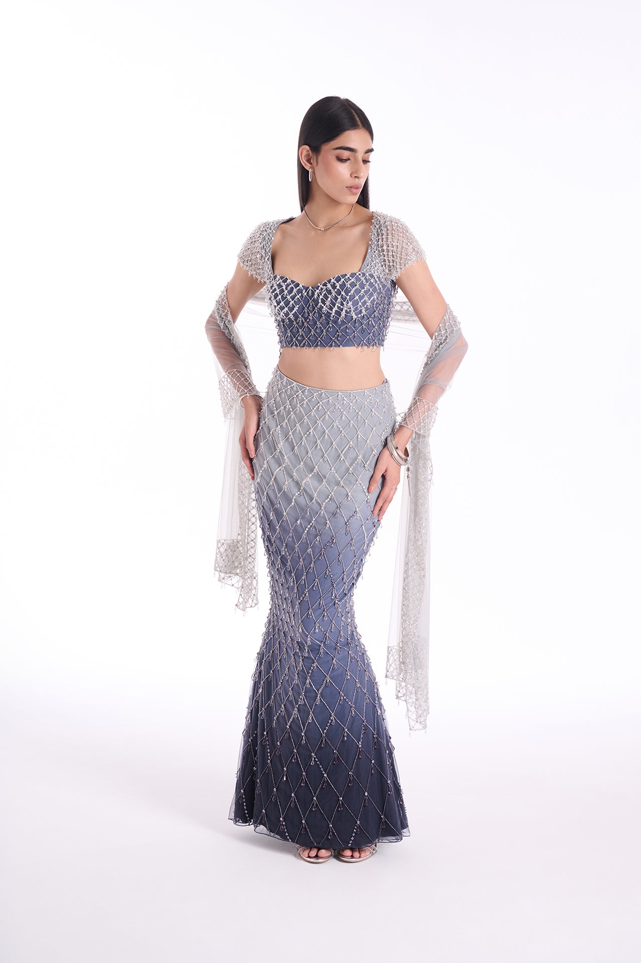Indigo Veil Lehenga