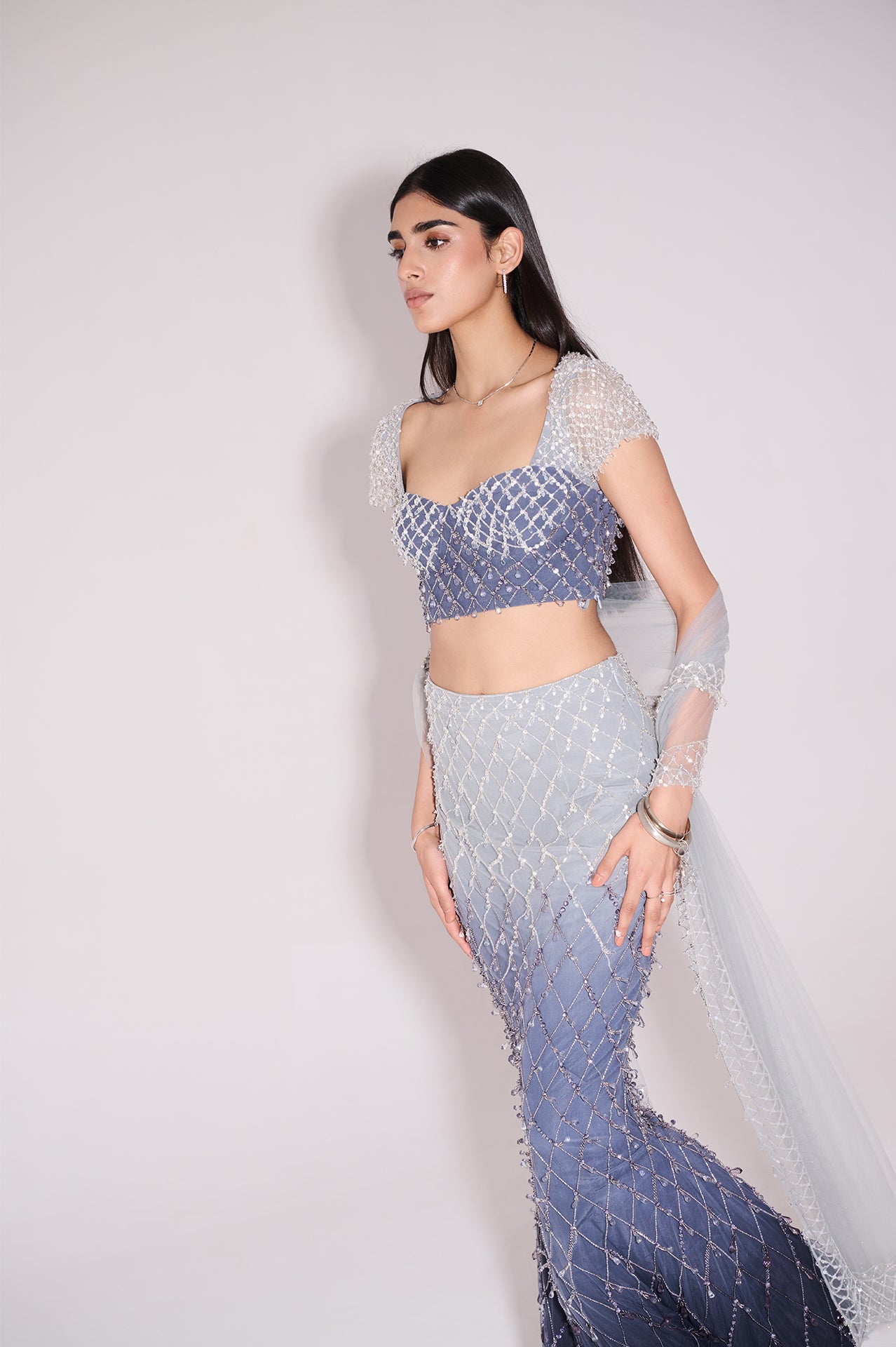 Indigo Veil Lehenga