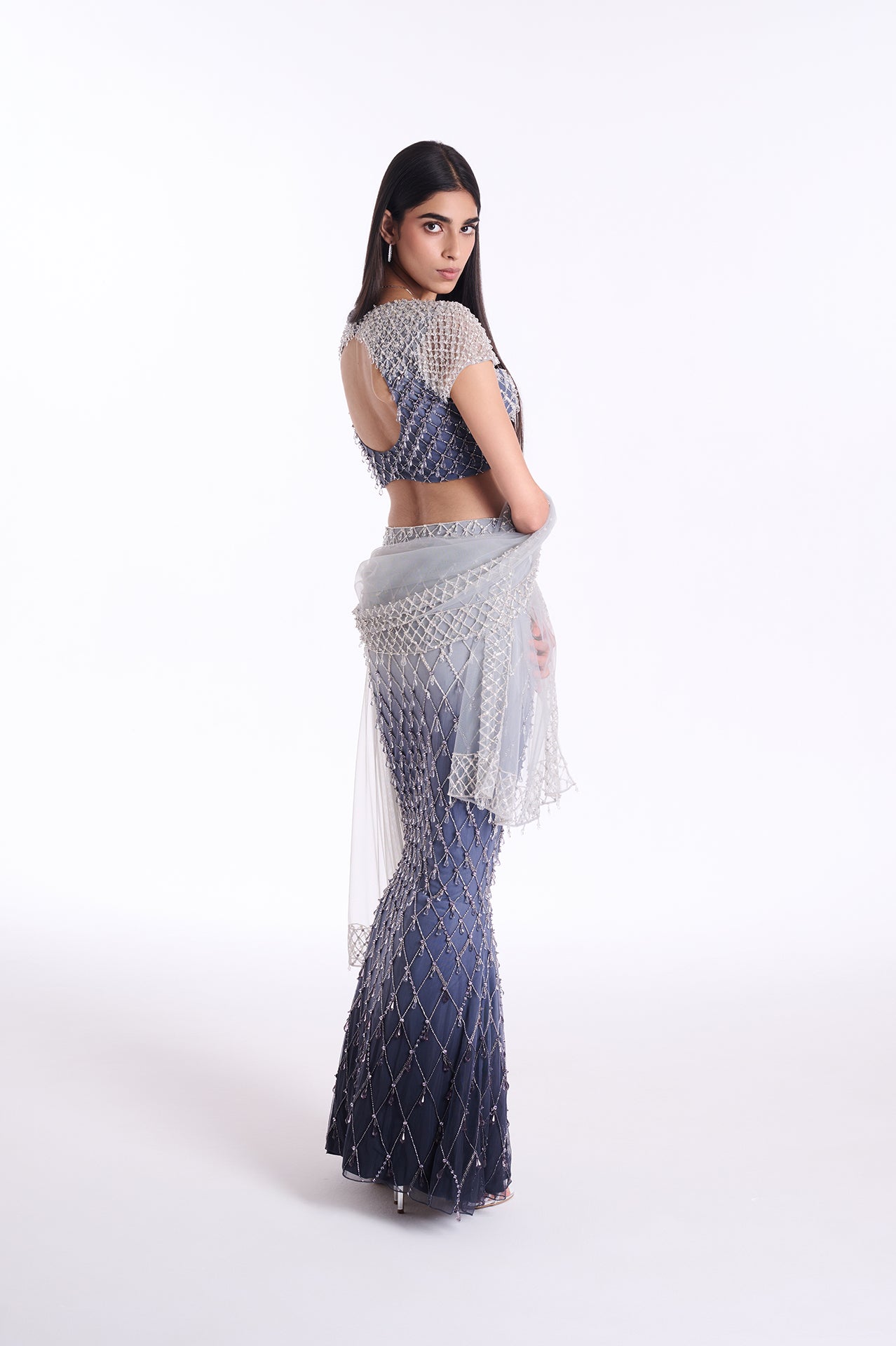 Indigo Veil Lehenga